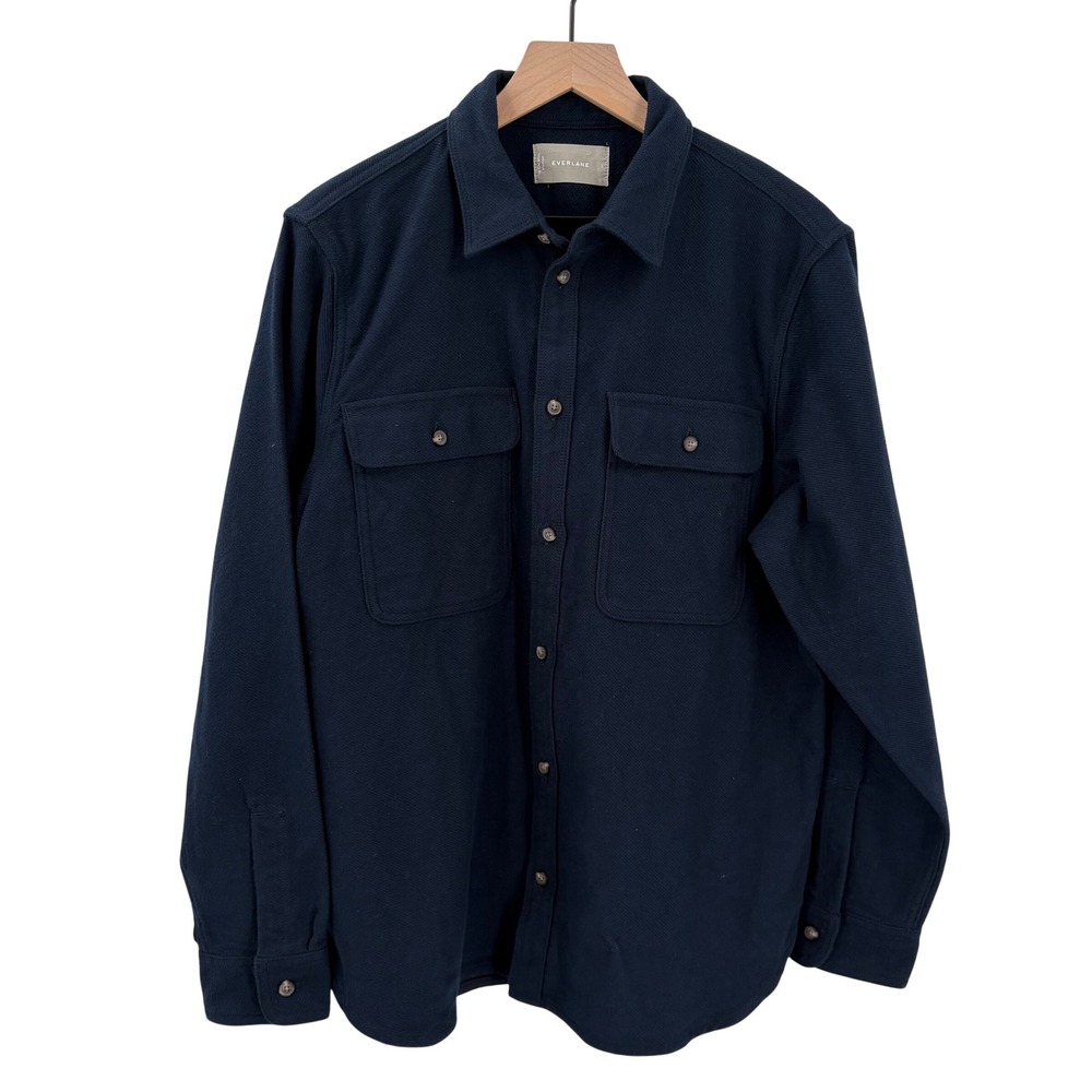 EVERLANE Shirt Mens Large Blue Heavyweight Work Overshirt Button‎ Up Cotton